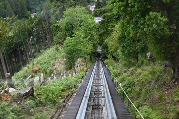 山肌を登るケーブルカーの線路