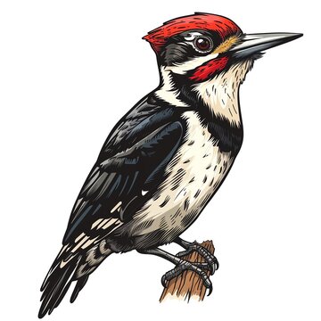 recommend clip art: A woodpecker clipart, bird element, vector illustration, red and black, isolated on white background