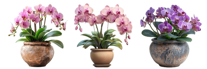 Naklejka premium orchid plant in a pot isolated on transparent background ,generative ai