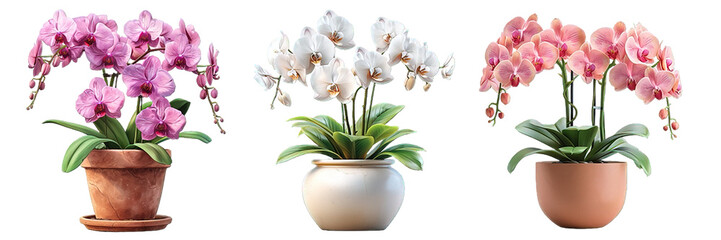 orchid plant in a pot isolated on transparent background ,generative ai