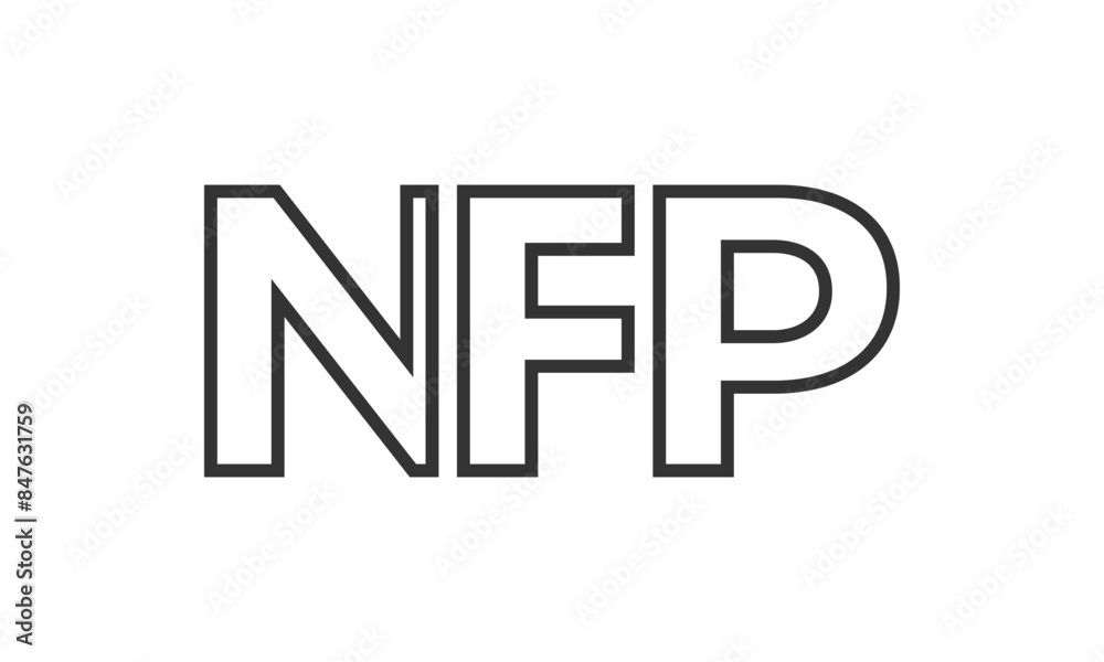 Poster NFP logo design template with strong and modern bold text. Initial based vector logotype featuring simple and minimal typography. Trendy company identity.