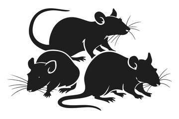 Three black silhouette rats on the ground