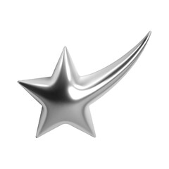 3d chrome shooting star with sleek, shiny silver surface and elongated tail. Isolated abstract element in y2k style, ideal for futuristic, cosmic, celestial, and sci-fi designs, adding a glossy touch © Derter