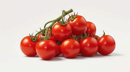 A cluster of vibrant red tomatoes sits against a crisp white backdrop embodying the essence of fresh wholesome vegetarian fare during the bountiful harvest season