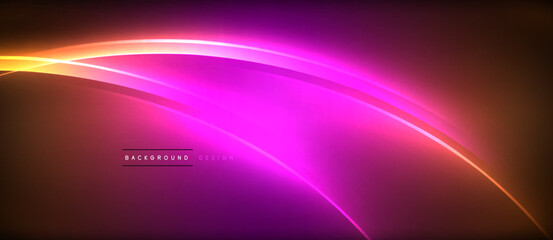 Neon glowing circle rays, light round lines in the dark, planet style neon wave lines. Energetic electric concept design for wallpaper, banner, background