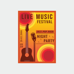 microphone and guitar vector poster vintage logo simple minimalist illustration template icon graphic design