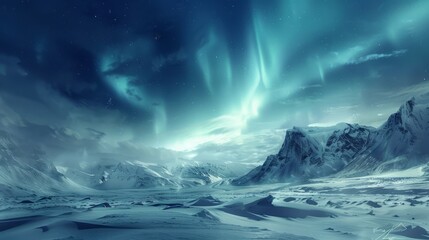 A breathtaking view of the Northern Lights shimmering over a snowy Icelandic landscape 