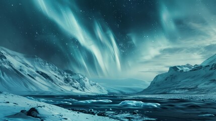 Fototapeta premium A breathtaking view of the Northern Lights shimmering over a snowy Icelandic landscape 