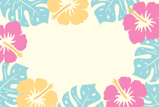 summer vector background with hibiscus flowers and tropical leaves for banners, cards, flyers, social media wallpapers, etc.
