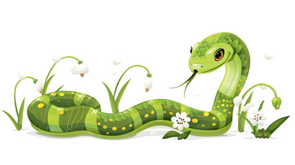 Naklejka premium image of a cartoon snake with plants corresponding to the flowering months, for a calendar
