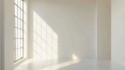 Fototapeta premium Clean and modern interior featuring a minimalist design with an empty wall, an excellent mockup for art or paintings, showcasing a bright and elegant interior aesthetic.