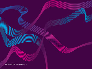 Abstract shining wave lines on purple background. Dynamic wave pattern. Modern flowing wavy lines. Futuristic technology concept. Suitable for banners, posters, covers, brochures, flyers, websites, et