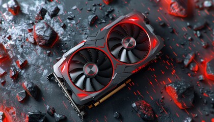 High performance graphics card advertisement for gaming and cryptocurrency mining setup