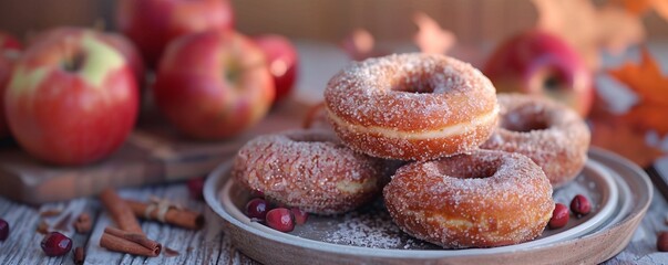 Making apple cider donuts for National Apple Cider Day, November 18th, sweet treats and apple goodness, 4K hyperrealistic photo.