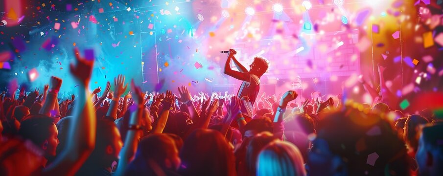 Event flyer mockup for a music festival, capturing the essence of live performances and excitement. Hyperrealistic 4K photo.