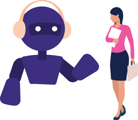 The girl is talking to the AI robot.