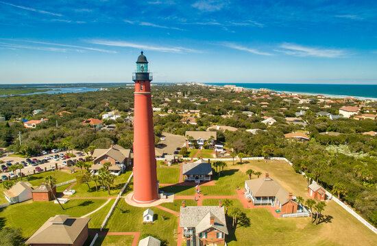 Daytona, Florida - Panoramic aerial view of the beautiful Ponce de Leon Lighthouse