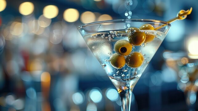 a classic martini with olives, elegant glassware, sophisticated cocktail hour, evening drink