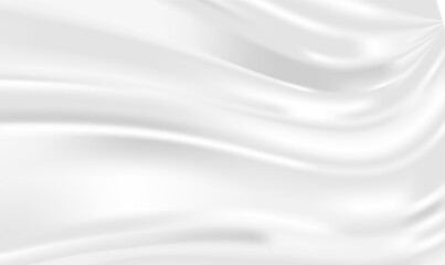 Luxury white cloth background or liquid wave. White and grey satin fabric curves wave background. Smooth elegant white silver fabric silk background.Fabric textile drape with crease wavy folds. Vector