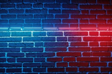 Neon light on brick walls background and texture lighting effect red and blue neon background graphic arts wall decoration backdrop