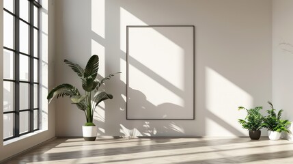 Contemporary Minimalist Interior with a Clean Empty Wall, Ideal for Art or Painting Mockups, Bright and Stylish Design.
