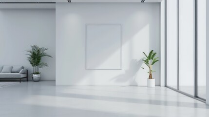 Contemporary Minimalist Interior with a Clean Empty Wall, Ideal for Art or Painting Mockups, Bright and Stylish Design.