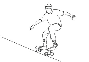 Man playing skateboard continuous line drawing. Fitness and sport concept.