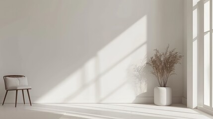 Contemporary Minimalist Interior with a Clean Empty Wall, Ideal for Art or Painting Mockups, Bright and Stylish Design.