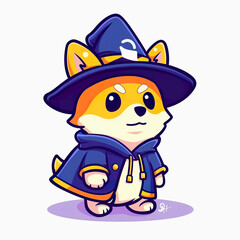 Adorable Dog wizard cartoon. Chibi Dog magician. Cute Dog mage