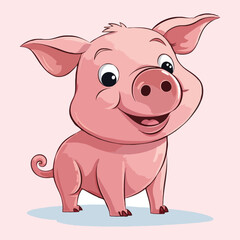 Cute pig 2D cartoon Illustration