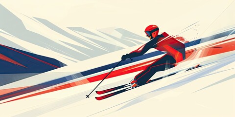 Dynamic Skiing Illustration with Red Streaks