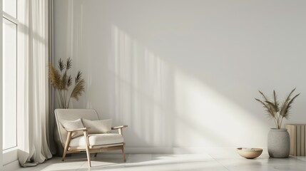 Modern Minimalist Interior with Pristine Empty Wall, Ideal Mockup for Art or Paintings, Bright and Elegant Design.