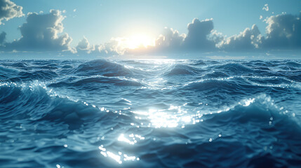 Fototapeta premium Sun over the sea. Blue sky over blue water. Blue background