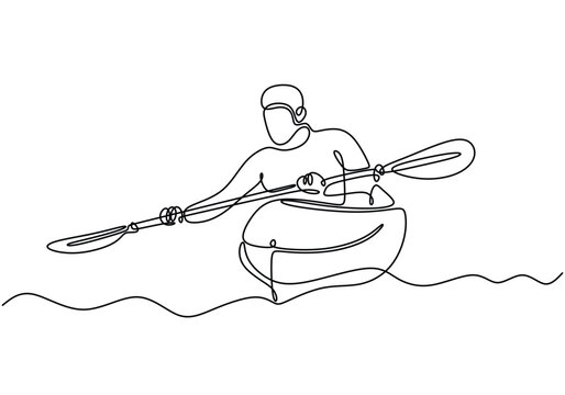 recommend clip art: Man do kayaking sport with boat continuous line drawing. Athletic adventure sport concept.