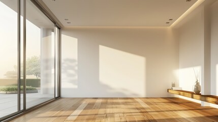 Fototapeta premium Modern, Clean Interior with a Blank Wall, Ideal for Art or Painting Mockups, Bright and Minimalistic Design.