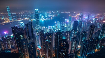 Fototapeta premium Night city top view. Illustration generated by ai