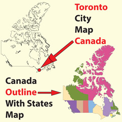 Toronto map vector of Canada, Toronto line map, Toronto with city map, contour, outline map