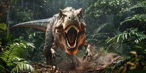 a image of a dinosaur with its mouth open in the jungle © jambulart