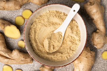 Ginger Powder, Ground Ginger Root, Top View.