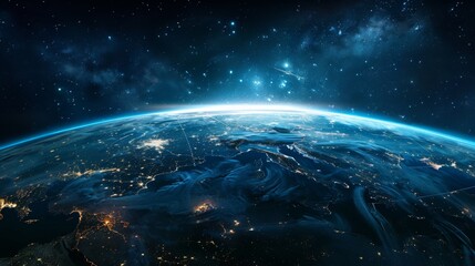 Obraz premium Planet earth. City lights in the night. Top view. illustration generated by ai