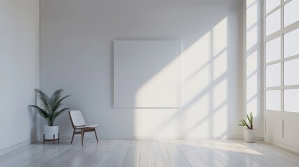 Minimalistic Modern Interior with Clean Empty Wall, Perfect Mockup for Art or Paintings, Bright and Elegant Interior Design.