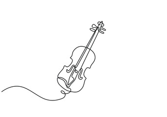 Obraz premium Violin continuous line drawing. Music instrument concept.