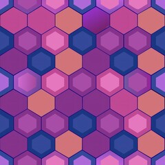  Seamless pattern of overlapping hexagons with gradient fills and subtle shadows, Generative AI
