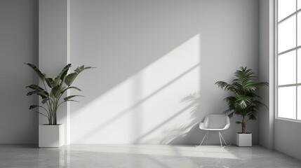 Minimalistic Modern Interior with Clean Empty Wall, Perfect Mockup for Art or Paintings, Bright and Elegant Interior Design.