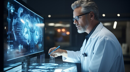 Doctor working in monitor room in hospital.