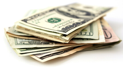 白い背景に置かれた札束