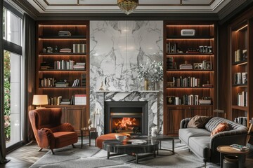 modern living room with fireplace