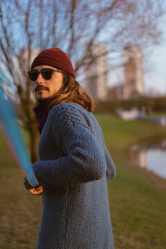 Young man on slackline in the park.