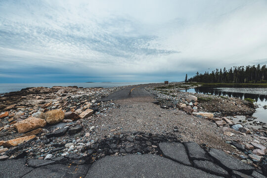 Road damage from severe coastal storm, Acadia National Park, Maine