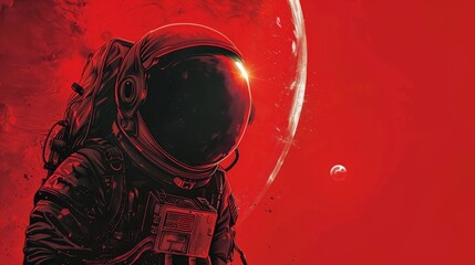 Astronaut exploration  poster of space explorer on mars with blank area for text